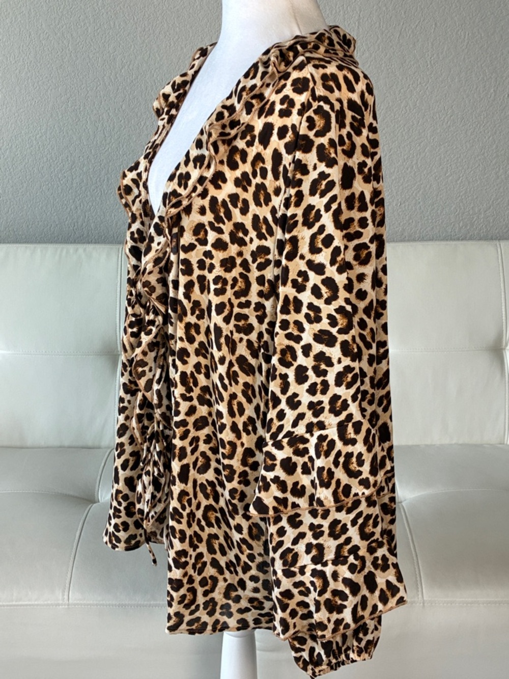 Torrid Leopard Print Ruffle Tie-Front Blouse in Tan & Brown - Picture 5 of 10